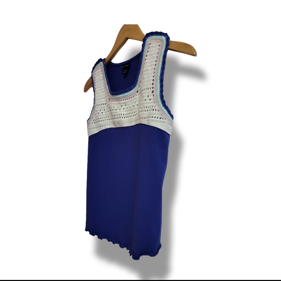 🌿Art Class Blue Crochet Bodice Sleeveless Top Boho Youth XL 14/16 Women’s Small - Picture 4 of 11
